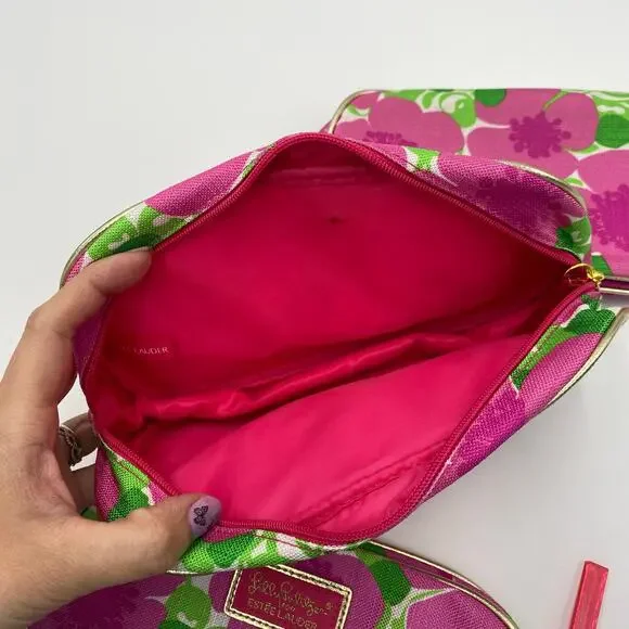 Lot of 3 Lilly Pulitzer X Estee Lauder Pink Floral Make Up Pouches - Picture 4 of 5